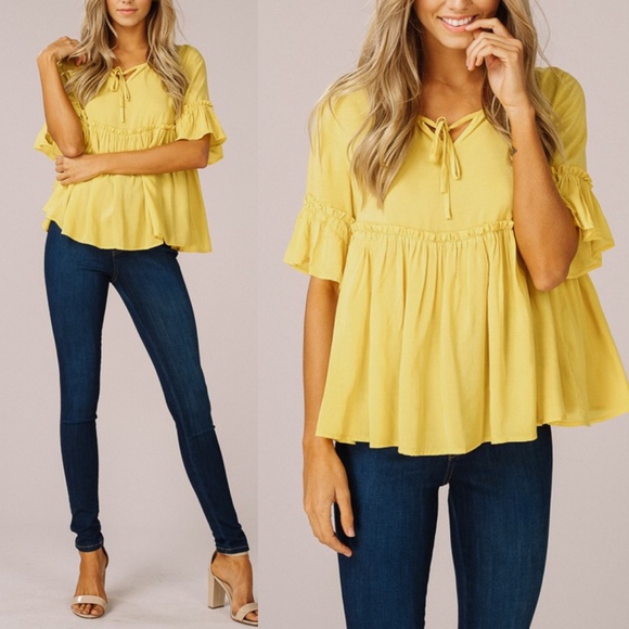 Bellanblue Tops - JORDAN Babydoll Top - MUSTARD